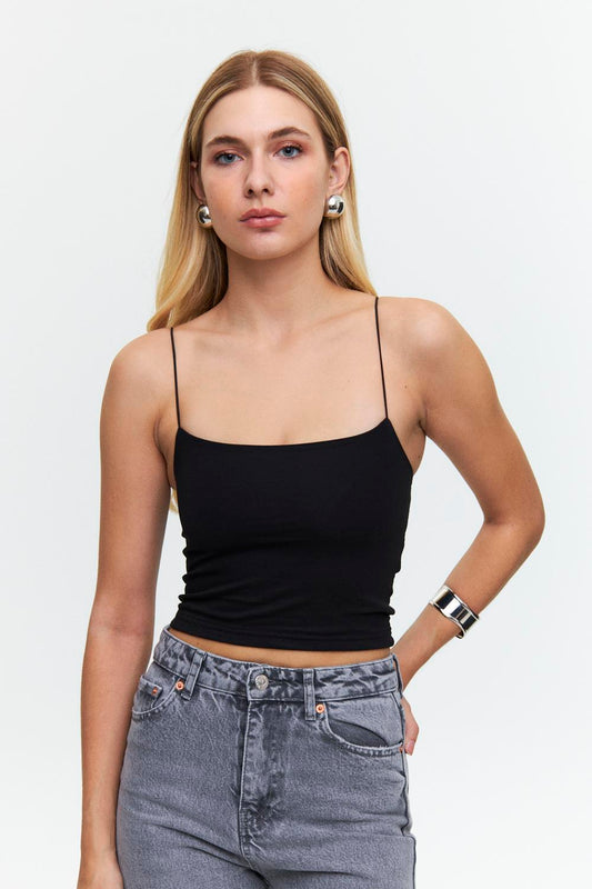 Black Crop Top with Rope Straps