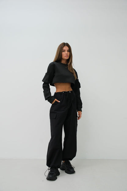 Cargo Pocket Black Jogger Pants