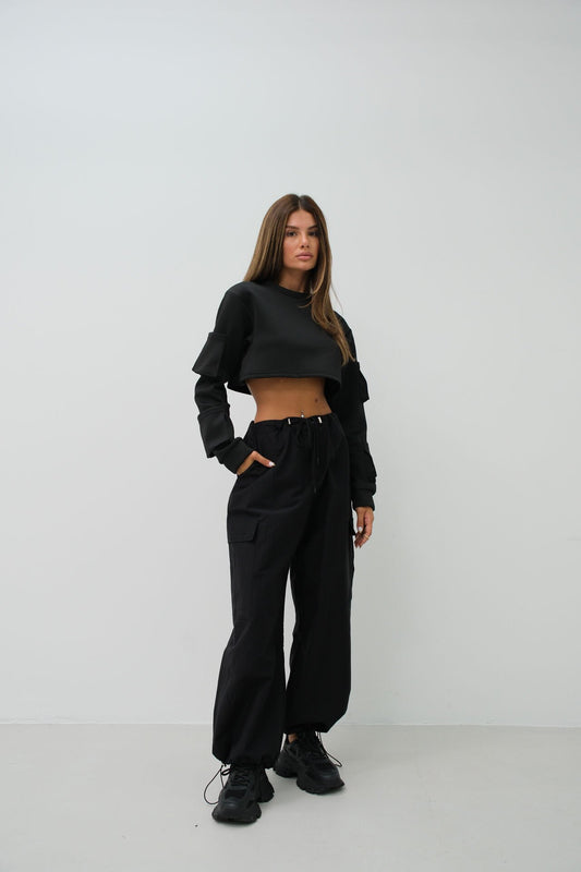Cargo Pocket Black Jogger Pants