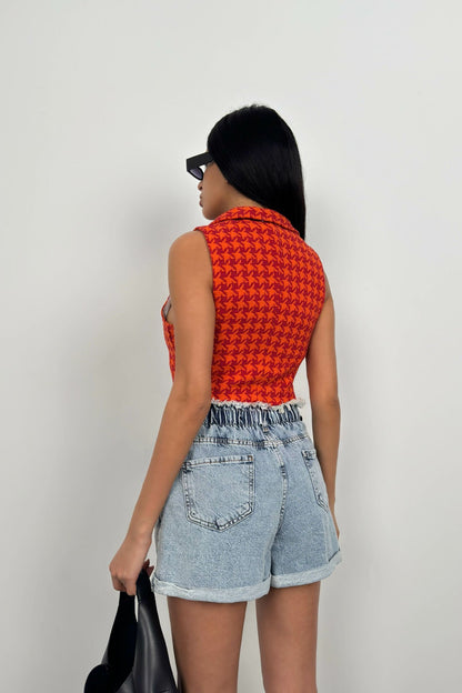 Houndstooth Crop Vest