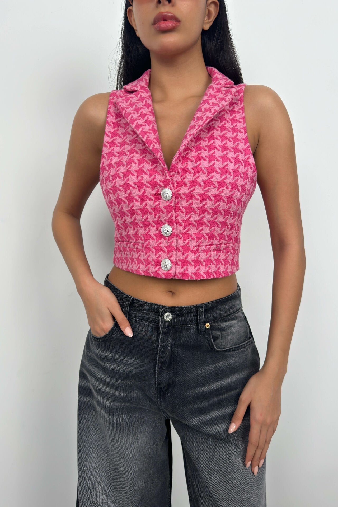 Houndstooth Crop Vest