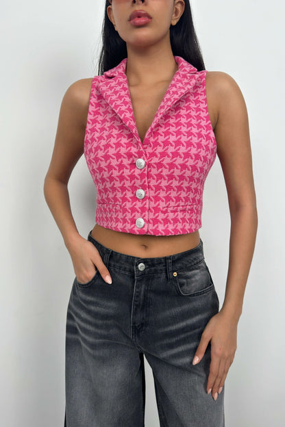 Houndstooth Crop Vest