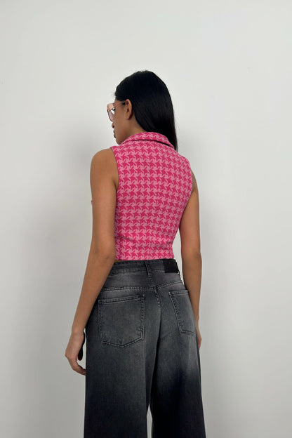 Houndstooth Crop Vest