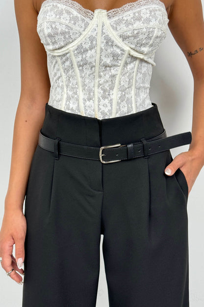 Belt Detail Black High Waist Trousers