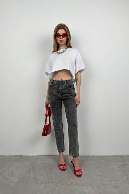 Beltless Low Waist Gray Jean