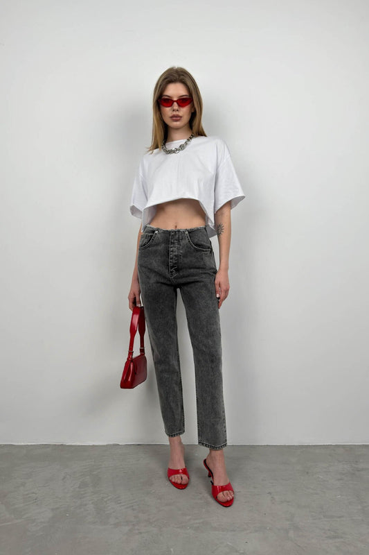 Beltless Low Waist Gray Jean