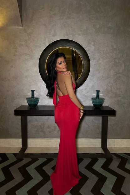 Red Deep Slit Long Dress
