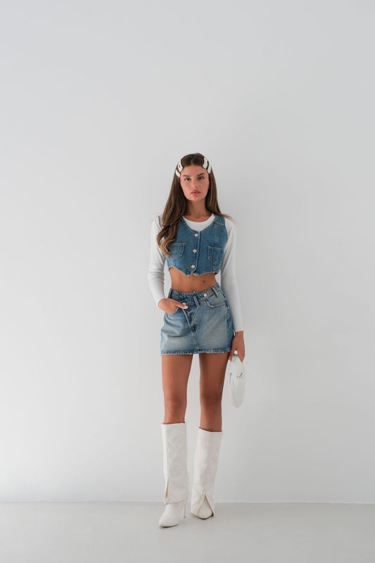 Blue Vest with Denim Pockets