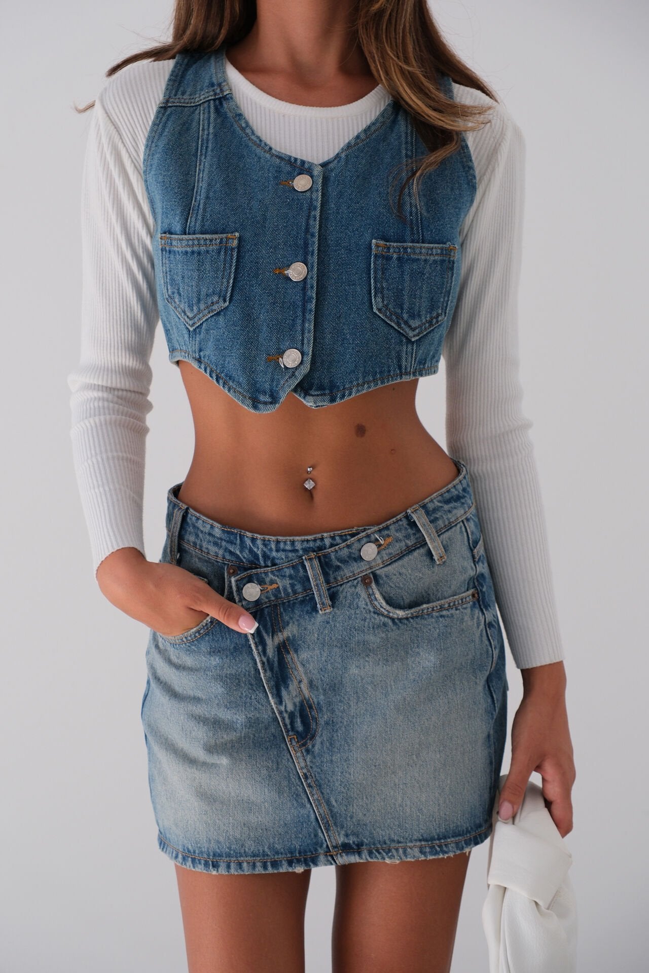 Blue Vest with Denim Pockets