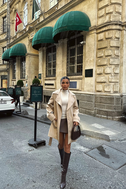Cream Double Breasted Collar Jacket