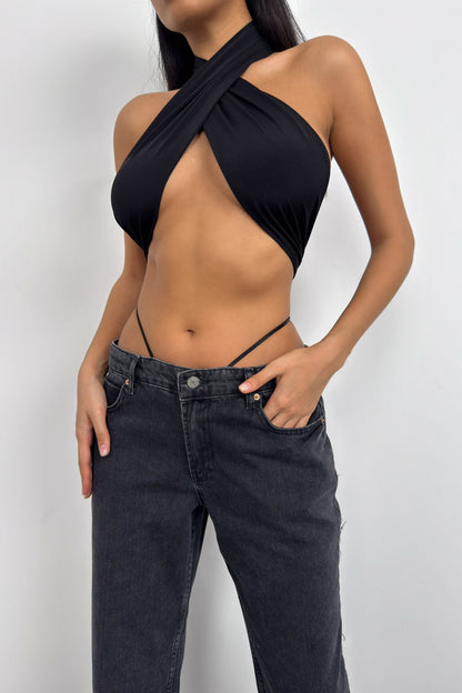 Elastic Detail Low Waist Gray Jean