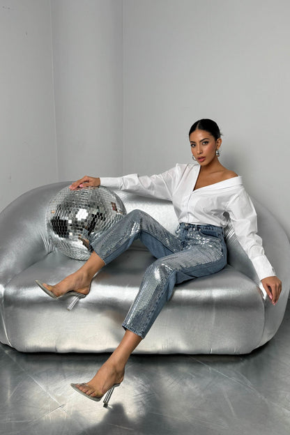 Metallic Detail Blue Jean