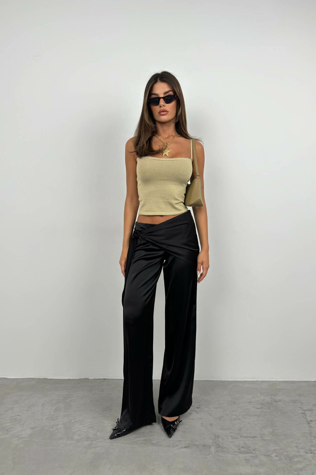 Front Tie Satin Trousers