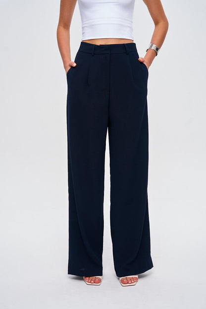 Darted Palazzo Navy Blue Women's Trousers