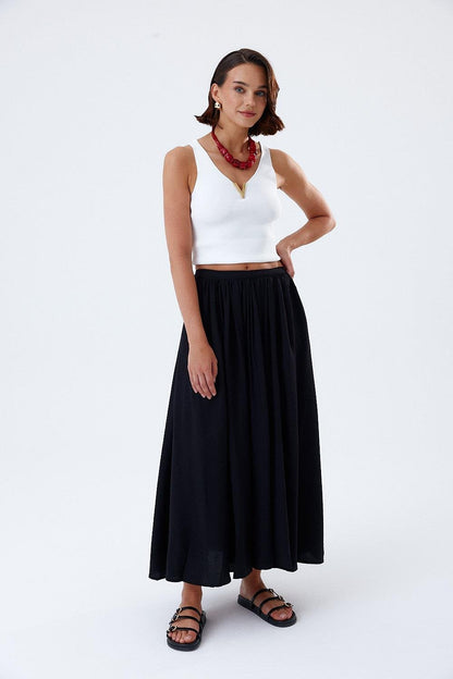 Black Midi Skirt with Pleat Detail