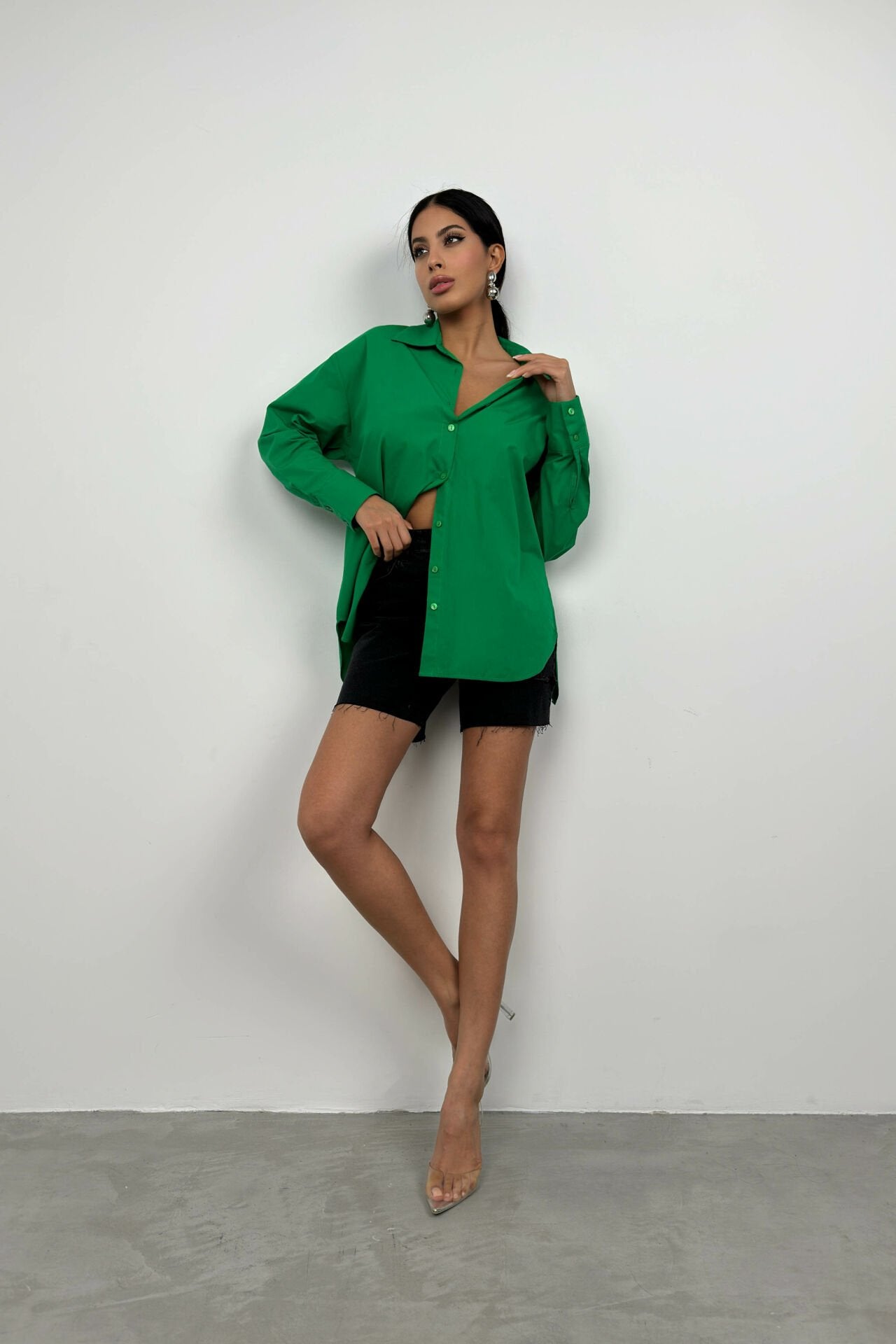 Backless Lace Up Green Shirt