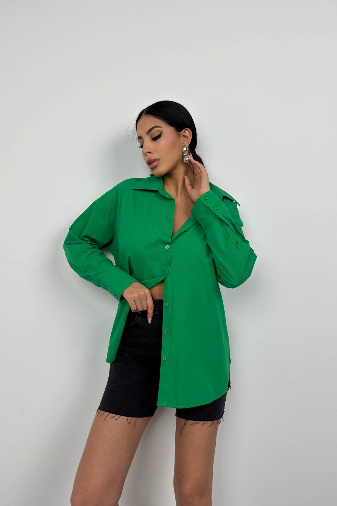 Backless Lace Up Green Shirt