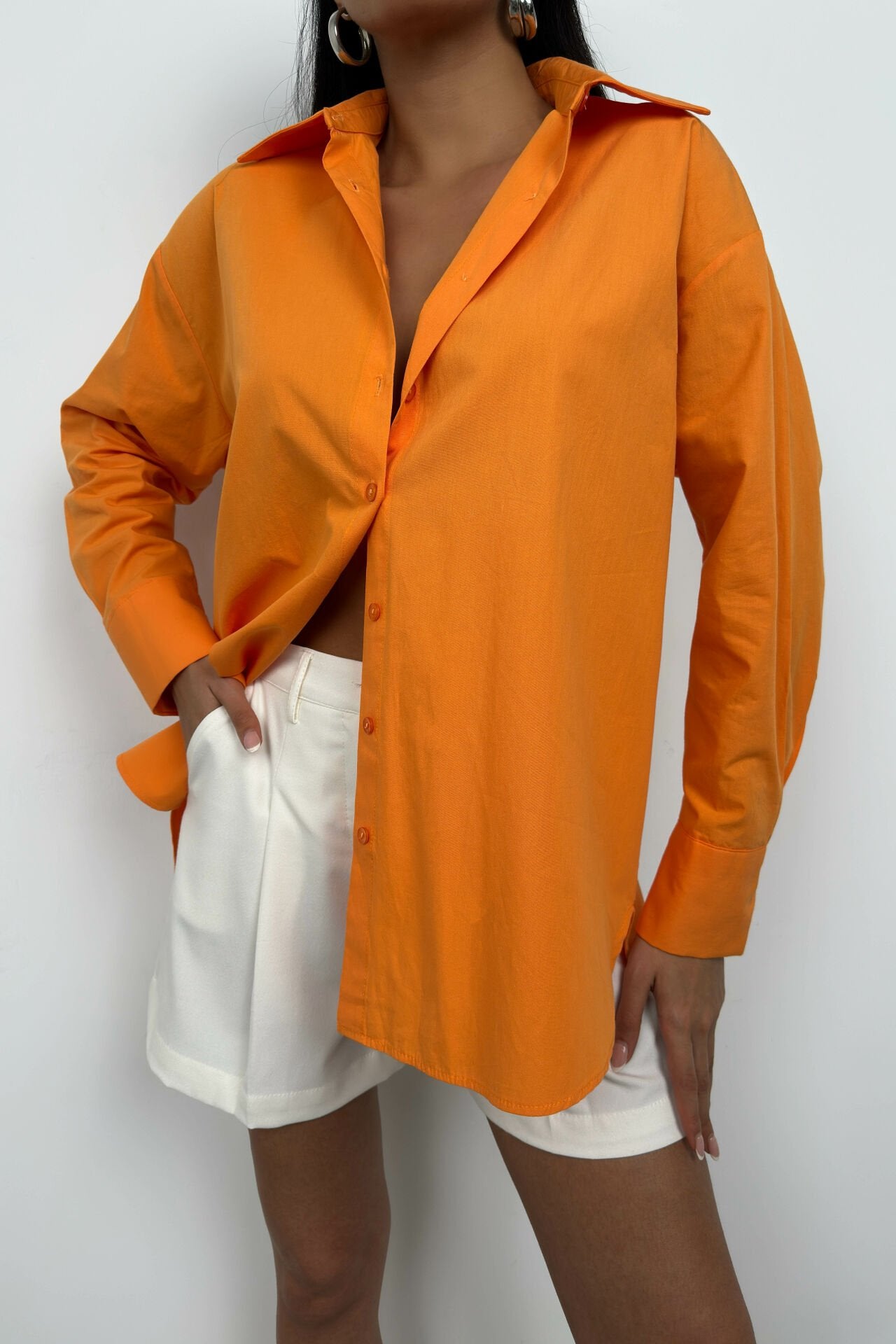 Backless Lace Up Orange Shirt