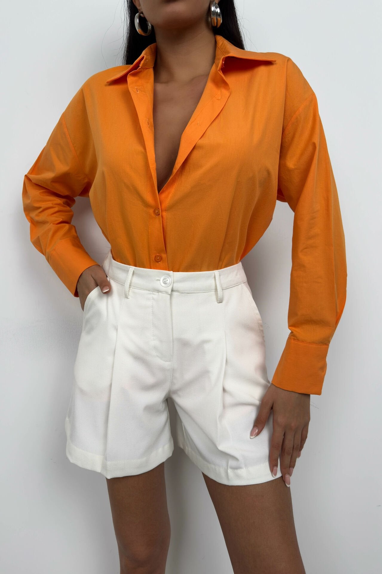 Backless Lace Up Orange Shirt