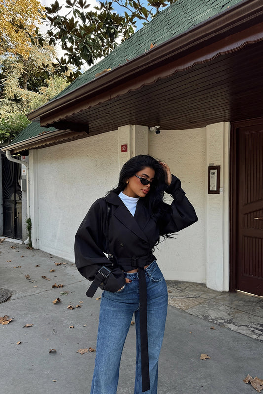 Black Double Breasted Collar Jacket