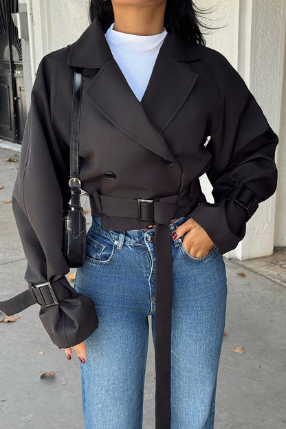 Black Double Breasted Collar Jacket