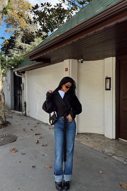 Black Double Breasted Collar Jacket