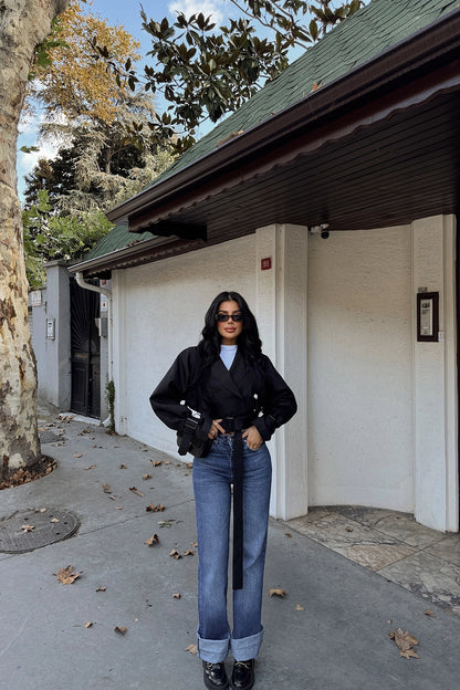 Black Double Breasted Collar Jacket