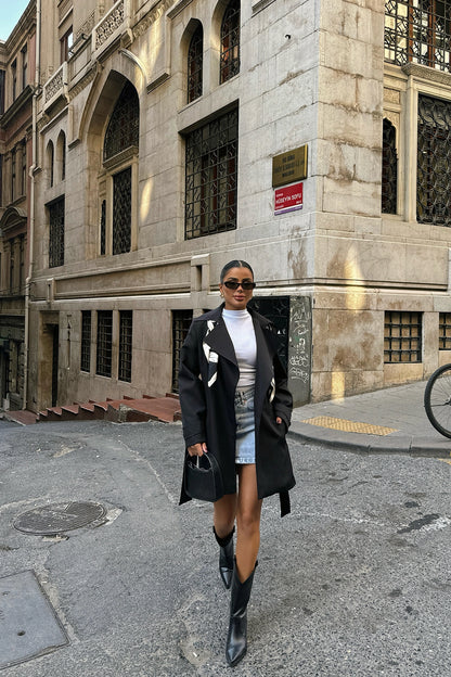 Black Double Breasted Collar Jacket