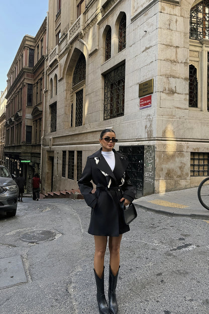 Black Double Breasted Collar Jacket