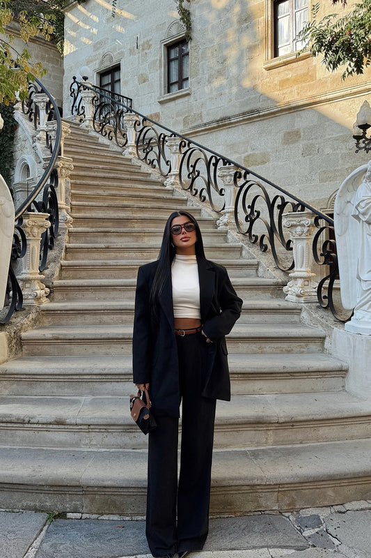 Black Double Breasted Collar Trousers Suit