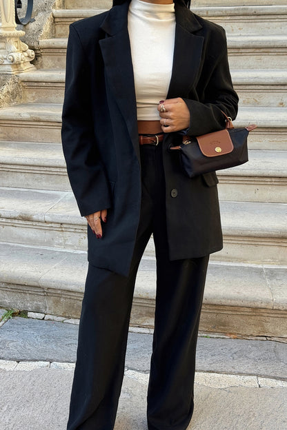 Black Double Breasted Collar Trousers Suit