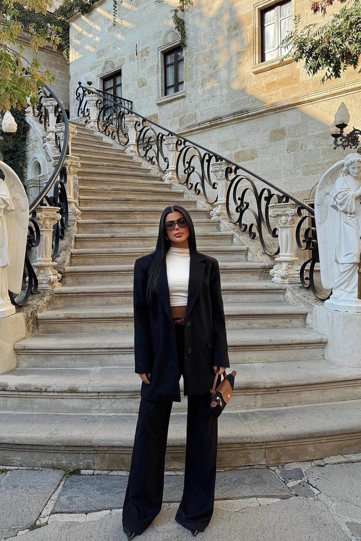 Black Double Breasted Collar Trousers Suit