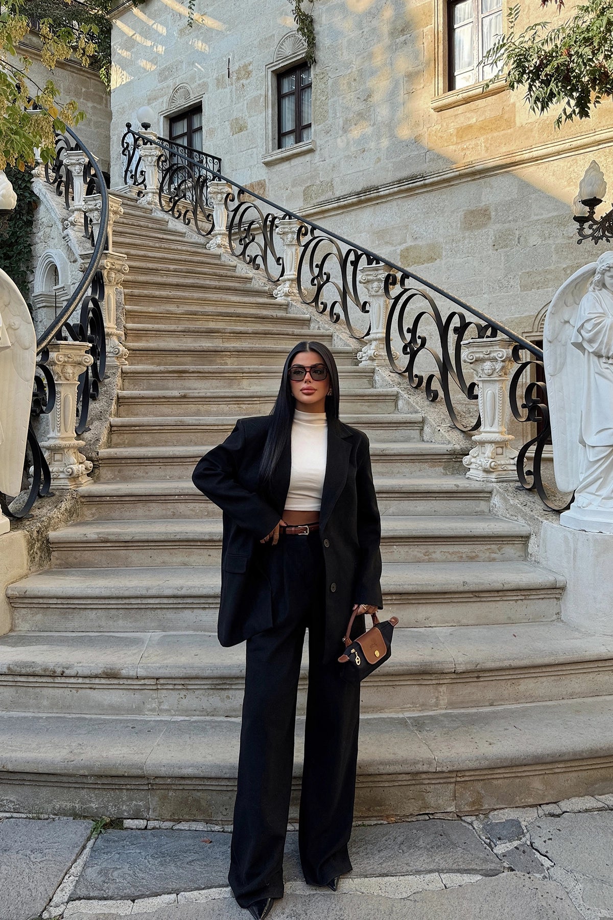 Black Double Breasted Collar Trousers Suit
