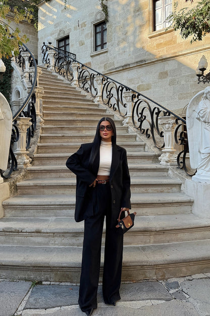 Black Double Breasted Collar Trousers Suit