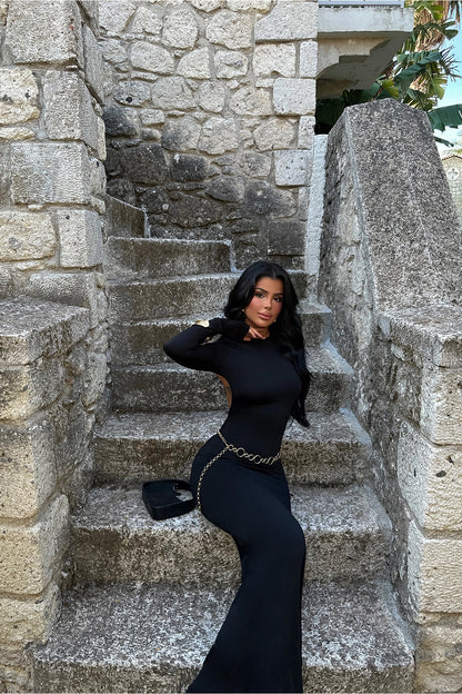 Black Doss Long Backless Dress