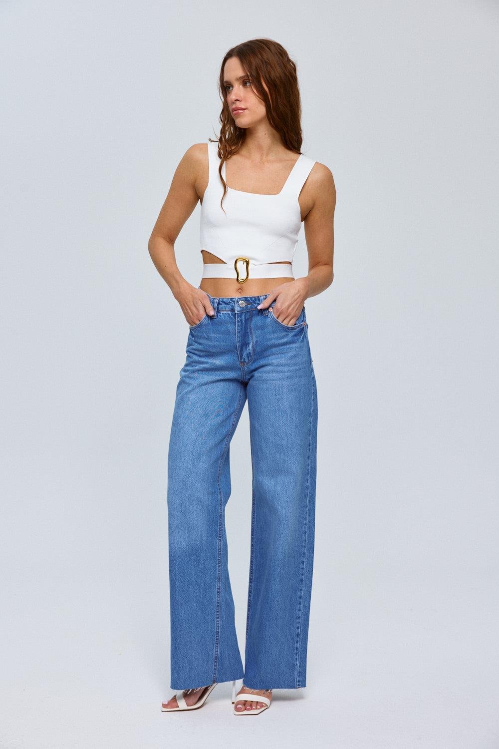 High Wide Leg Blue Women's Jeans