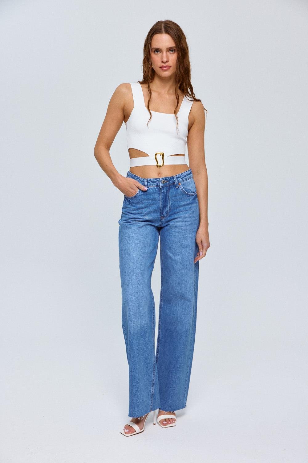 High Wide Leg Blue Women's Jeans